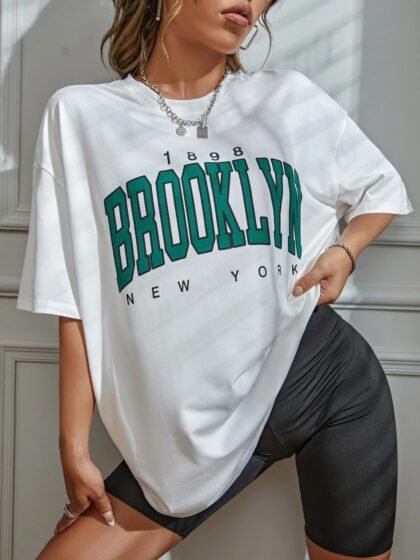 Oversized "Brooklyn 1898 New York" Graphic T-Shirt