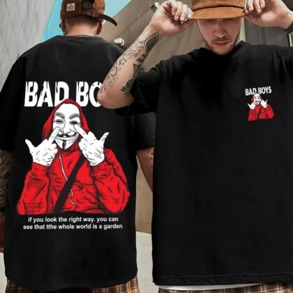 BAD BOYS Red Hoodie Masked Rebel Oversized Streetwear Tee