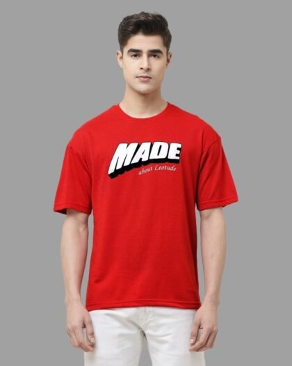 Bold Red "MADE" Graphic T-Shirt for Men – Casual Streetwear Style
