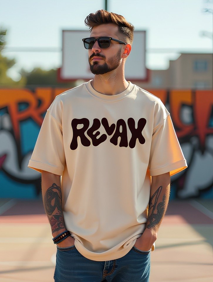 Relax Cartoon Banana Graphic T-Shirt – Beige Oversized Motivational Streetwear Tee - Image 3
