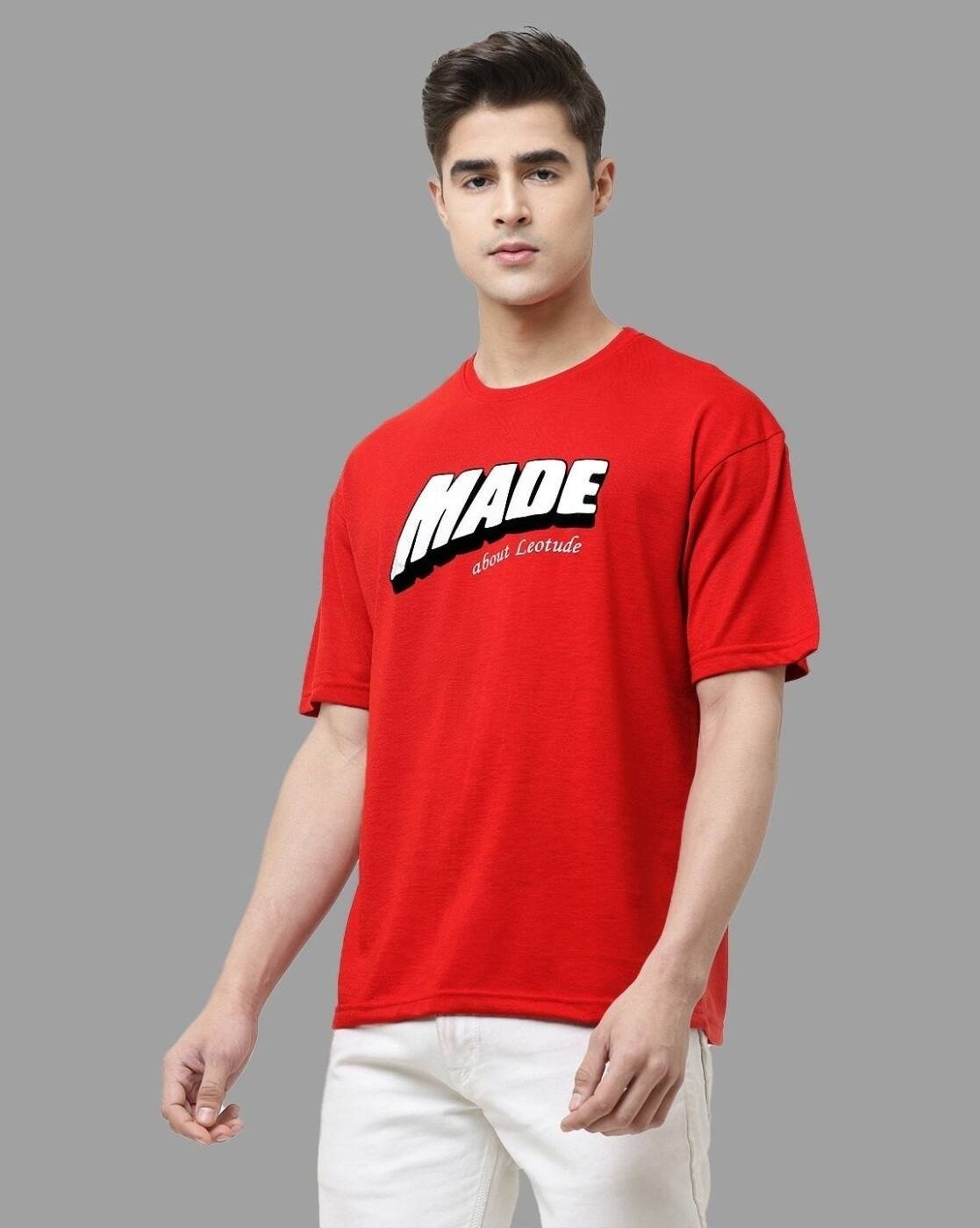 Bold Red "MADE" Graphic T-Shirt for Men – Casual Streetwear Style - Image 2
