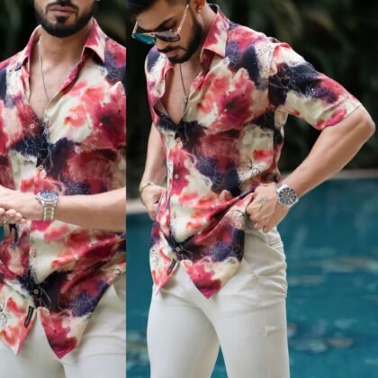 Luxury Floral Splash Satin Shirt for Men