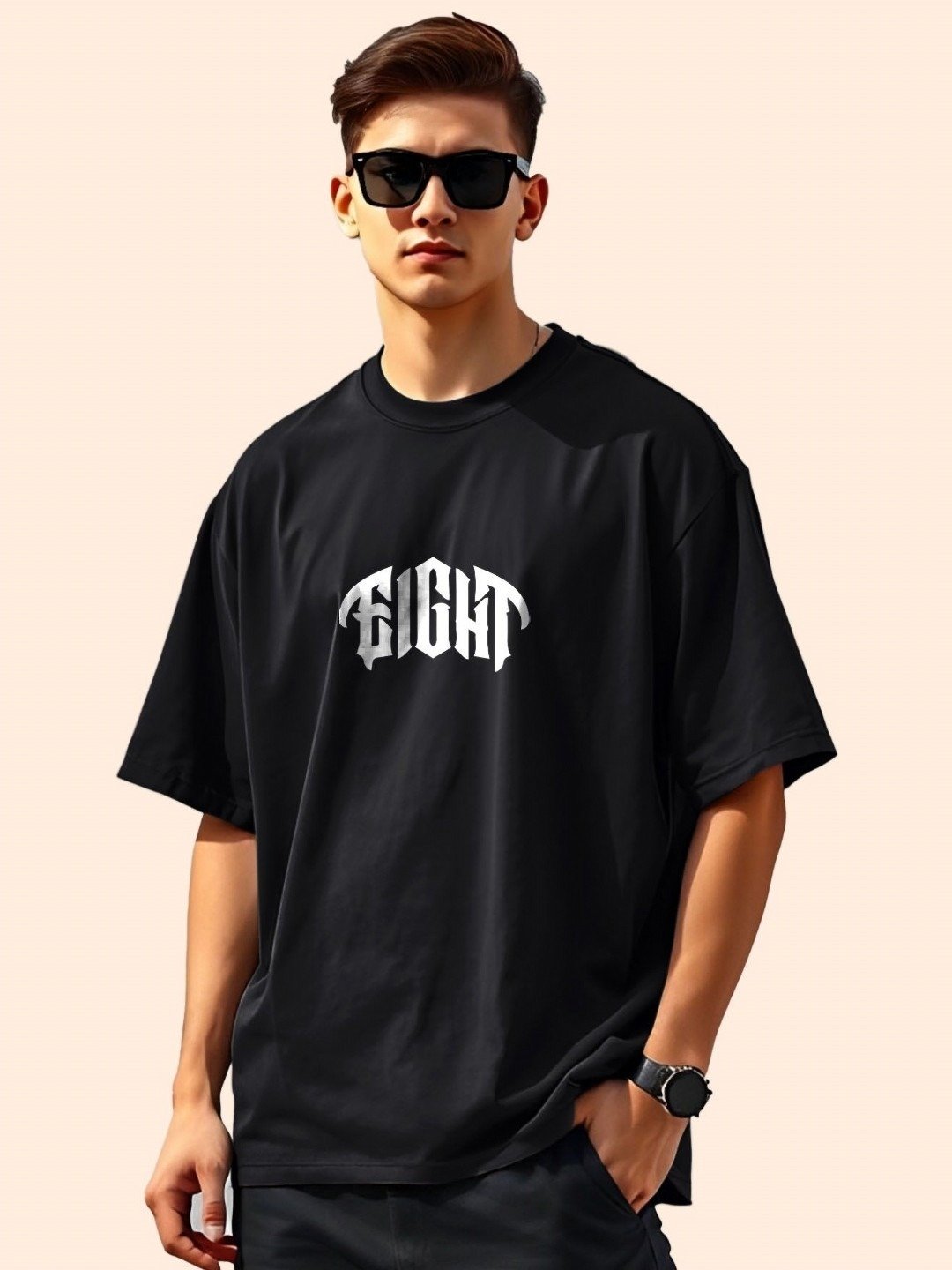 "Black 'EIGHT EIGHT' Streetwear Oversized T-Shirt - Image 2