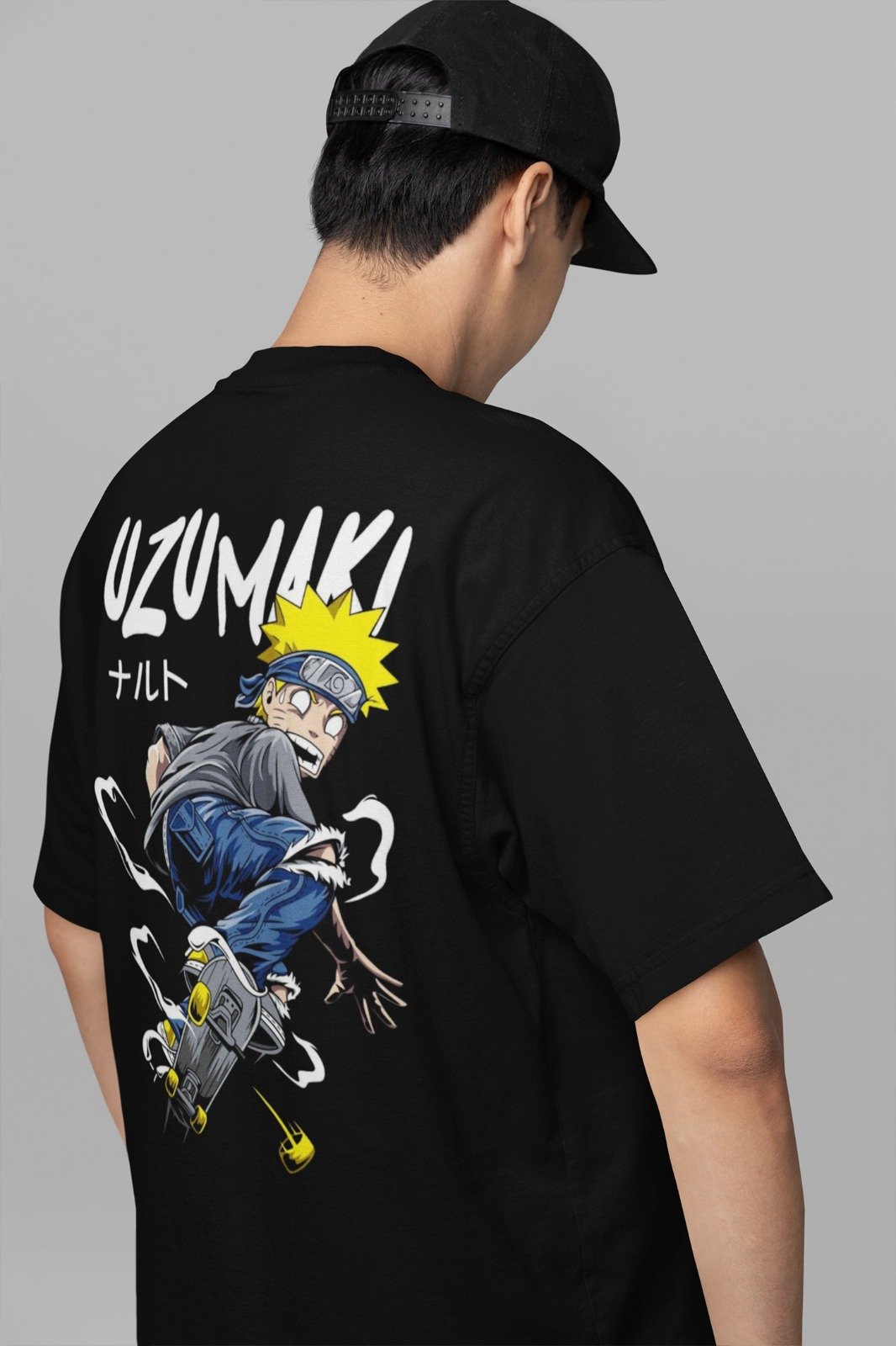 Uzumaki Naruto Skateboard Graphic Black Tee - Image 2