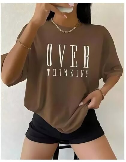 Overthinking Oversized Brown T-Shirt – Minimalist Statement Tee